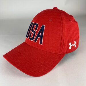 USA Red Under Armour Stretch Fitted Hat Mens M/L